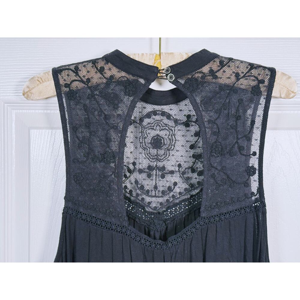 Vintage American Eagle Y2K Lace Yoke Swing Dress Size L Black Boho Fairy Grunge - Picture 6 of 10